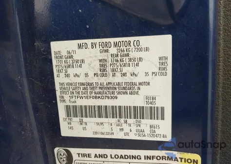 2011 Ford F-150 Xlt from USA, damaged, VIN 1FTFW1EF0BKD79309